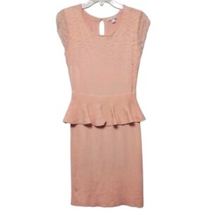 Eva Mendes for NY & Co Women's Retro Peplum Peach Lace Knit Dress Size Small